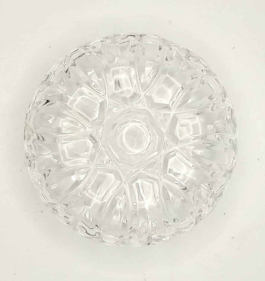 Vintage Clear Crystal Diamond Cut Round Trinket Box Scalloped Edge Jewelry Dish