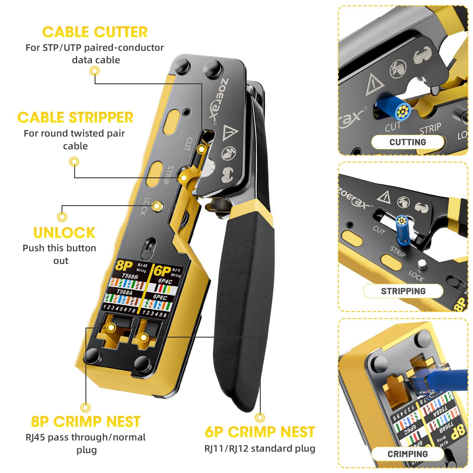RJ45 Crimping Tool Ethernet Crimp Tool Crimper for RJ11/RJ12 Standard, RJ45 P…