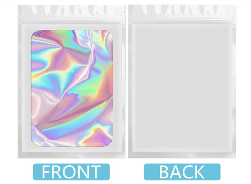 100 Holographic Mylar Foil Bags Smell Proof Resealable Zip Seal Pouches Gradient