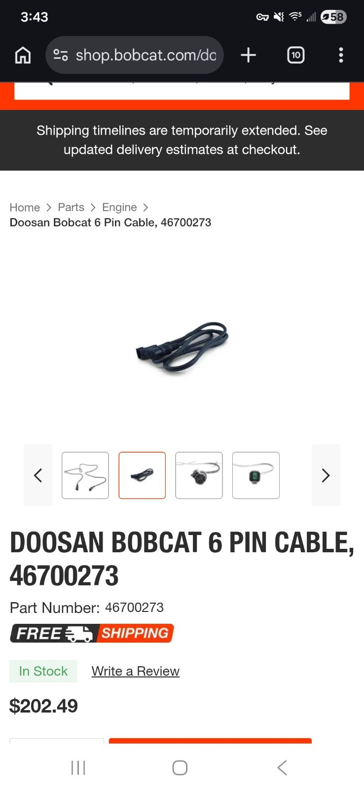 Doosan Bobcat 6-Pin Cable 46700273