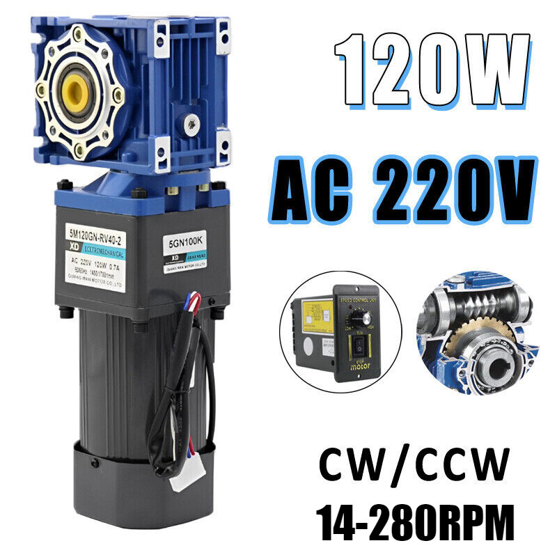 120W RV40 AC Worm Gear Reducer Gearbox Motor CW/CCW Gearmotor With Controller