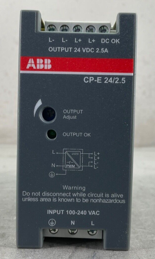 NEW ABB 1SVR427032R0000 POWER SUPPLY CP-E 24/2.5 100-240VAC IN 24VDC/2.5A OUT