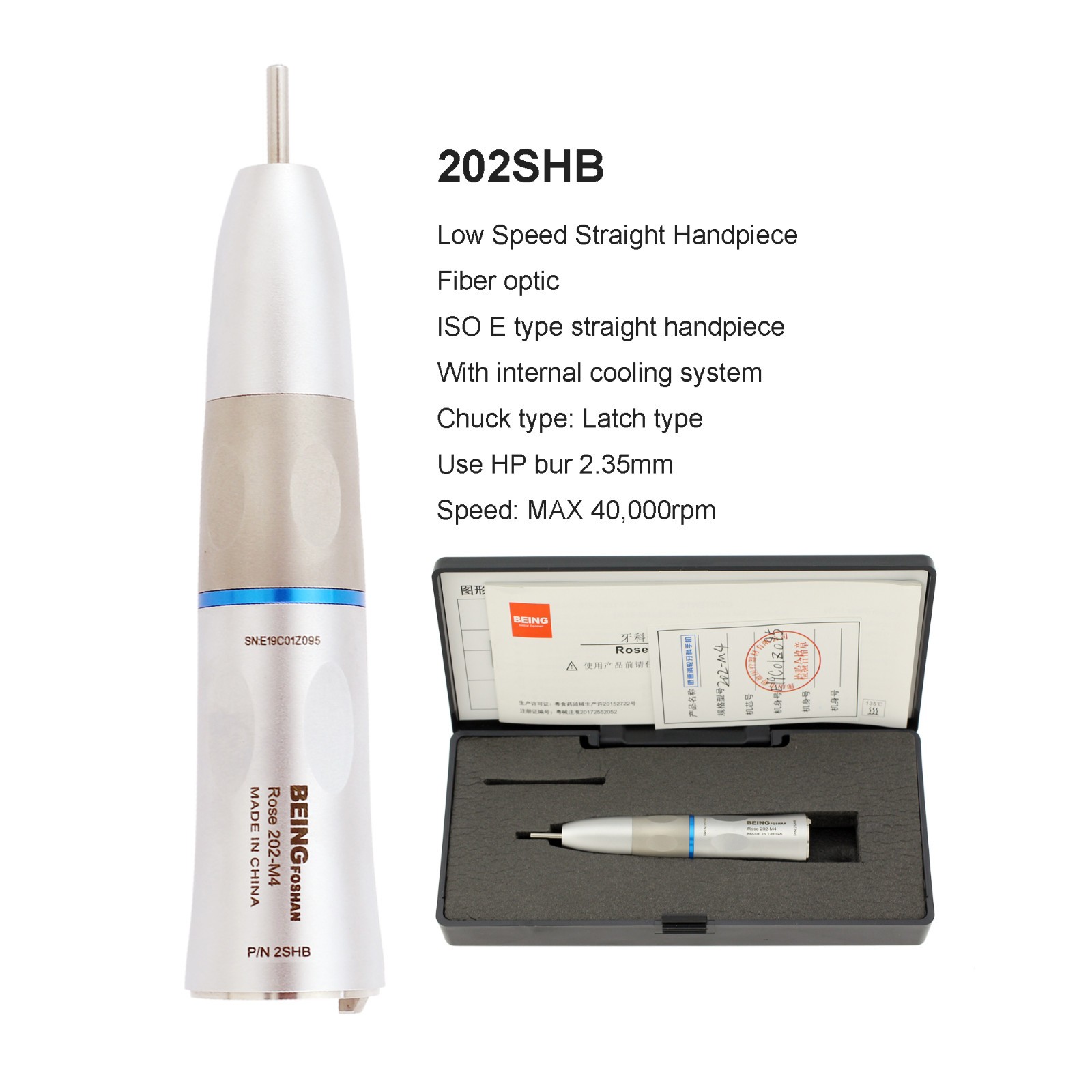 BEING Dental Slow Low Speed Handpiece Straight Nose Cone Fiber Optic KAVO 201SH