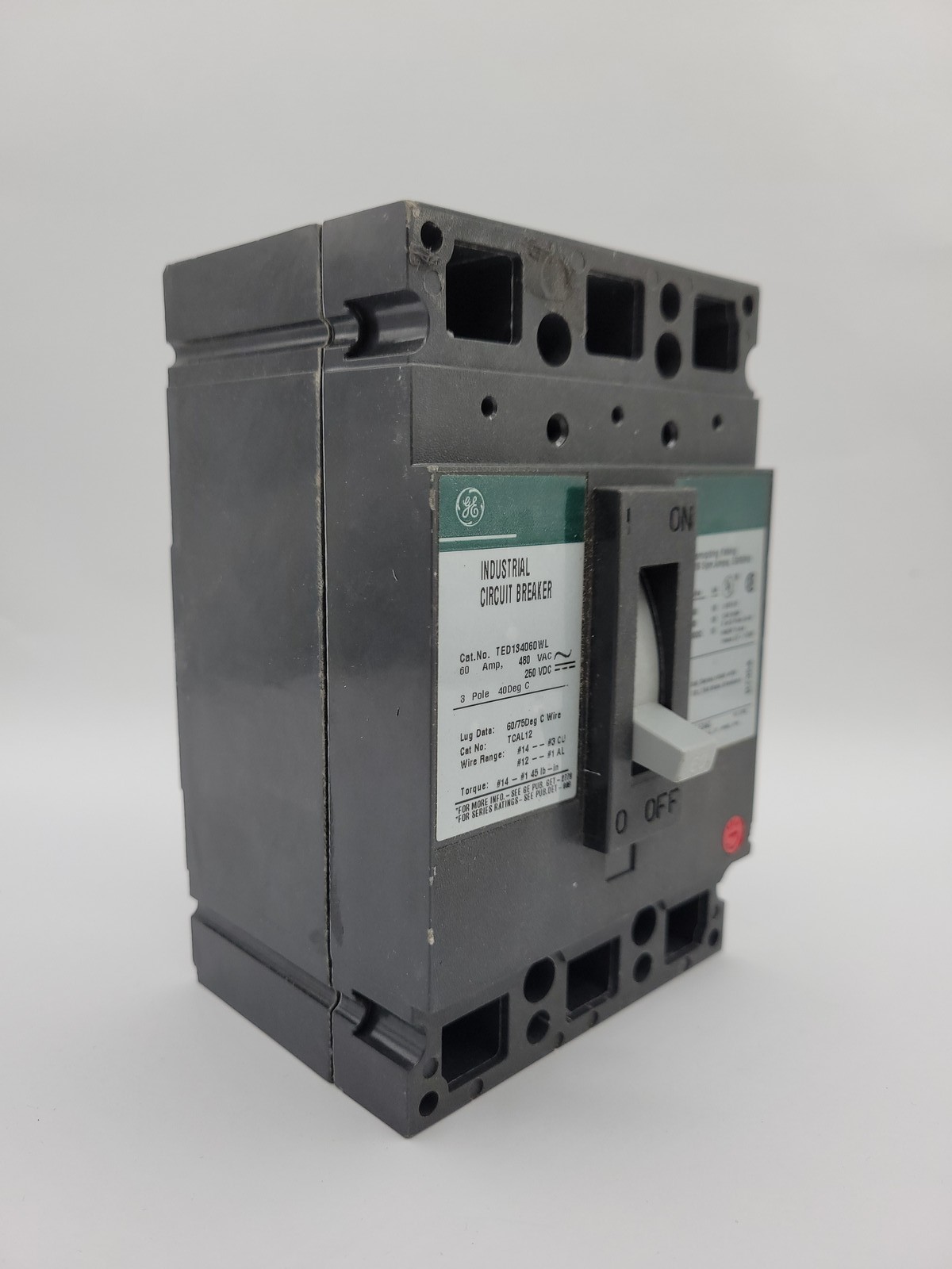 General Electric TED134060WL Bolt-On Circuit Breaker 60A 3P 480VAC 18KA TED