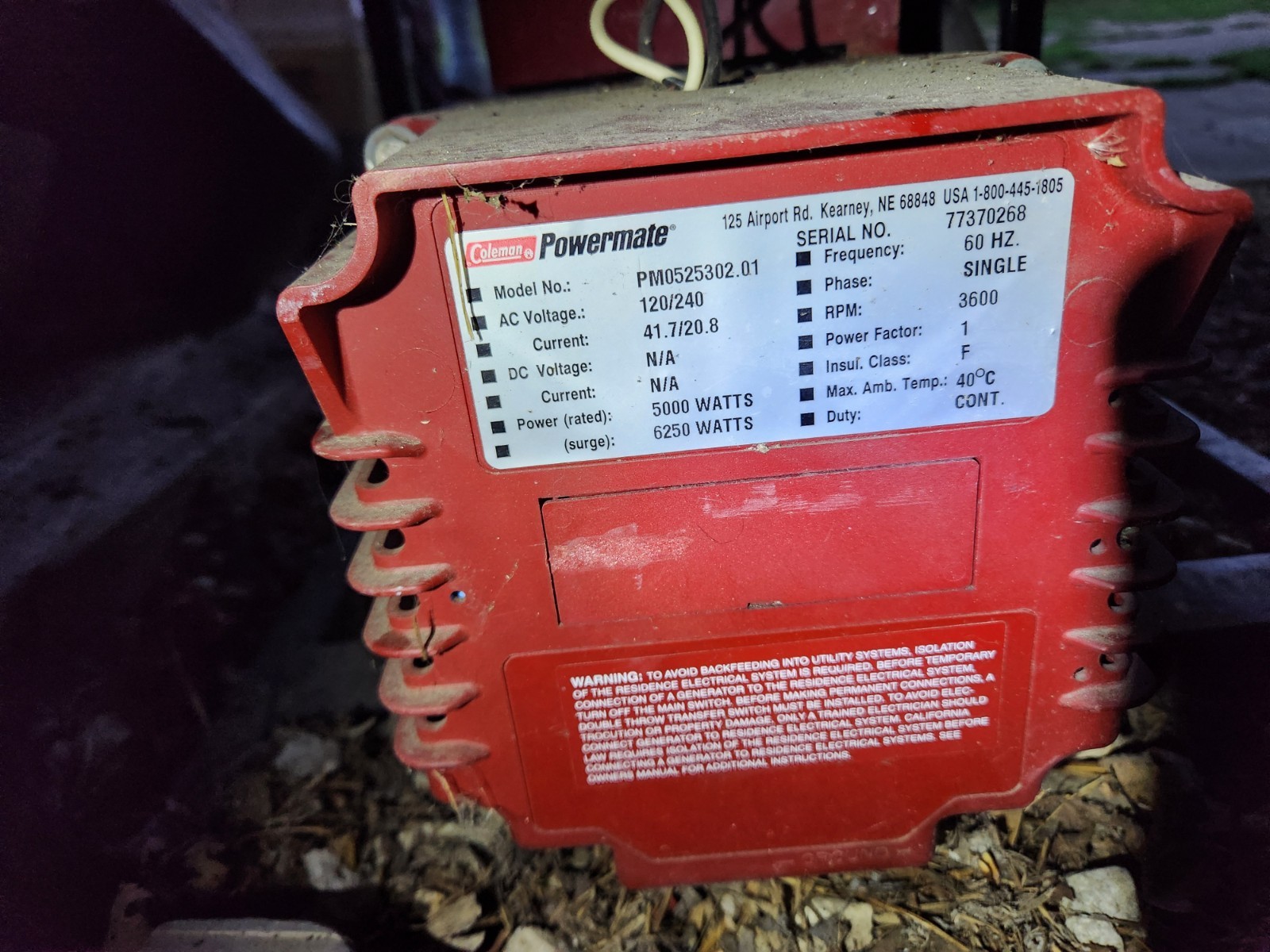 Older 1990’s COLEMAN POWERMATE Maxa ER Plus 5000 GENERATOR Control Panel Used