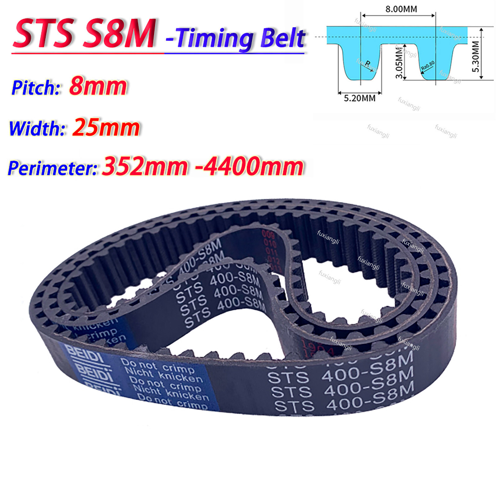 STS S8M Timing Belt Pitch 8mm Close Loop Rubber CNC Synchronous Belt Width 25mm