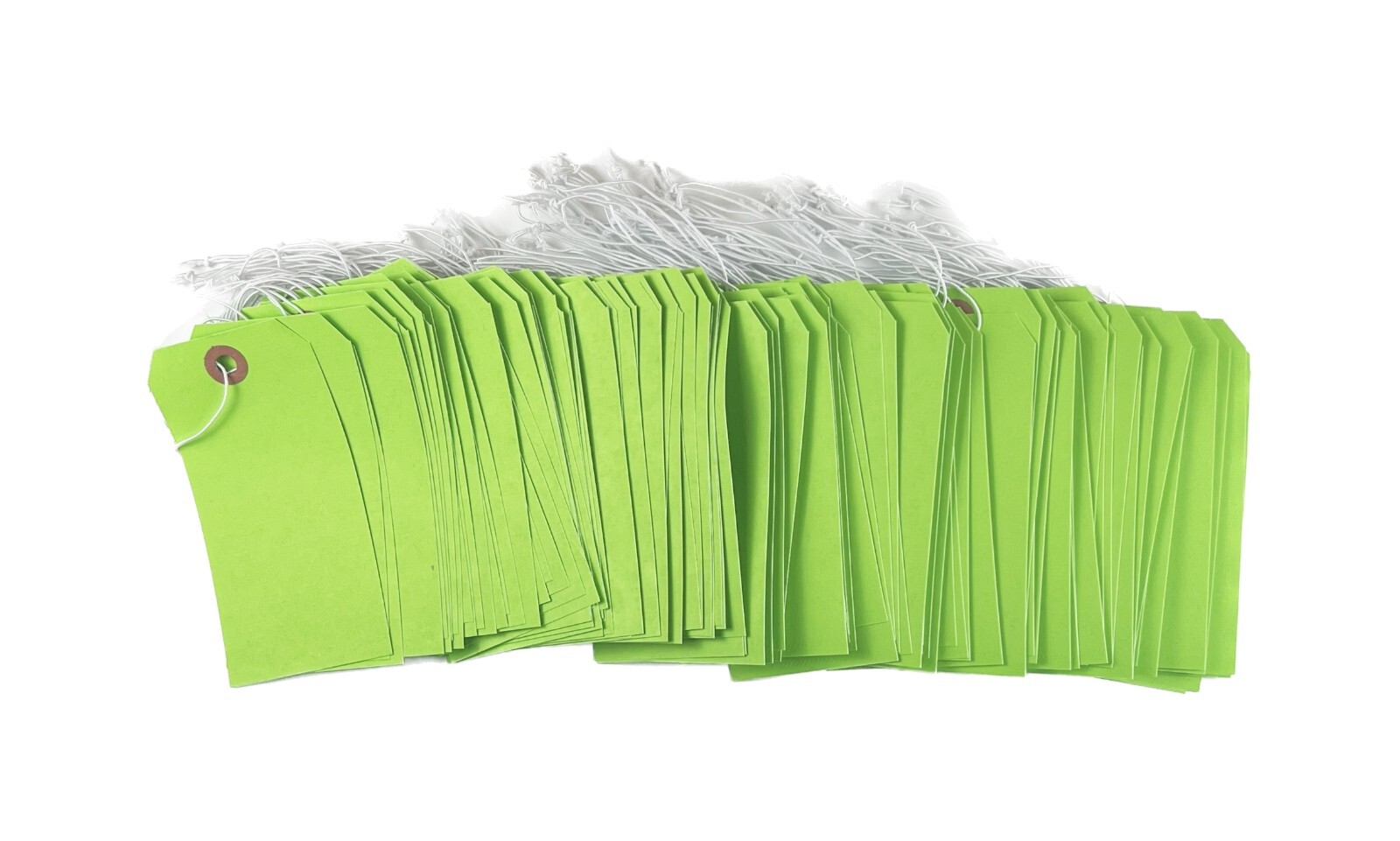 100 of 4 3/4″ x 2 3/8″ Green Inventory Tags with ELASTIC Stretchable String
