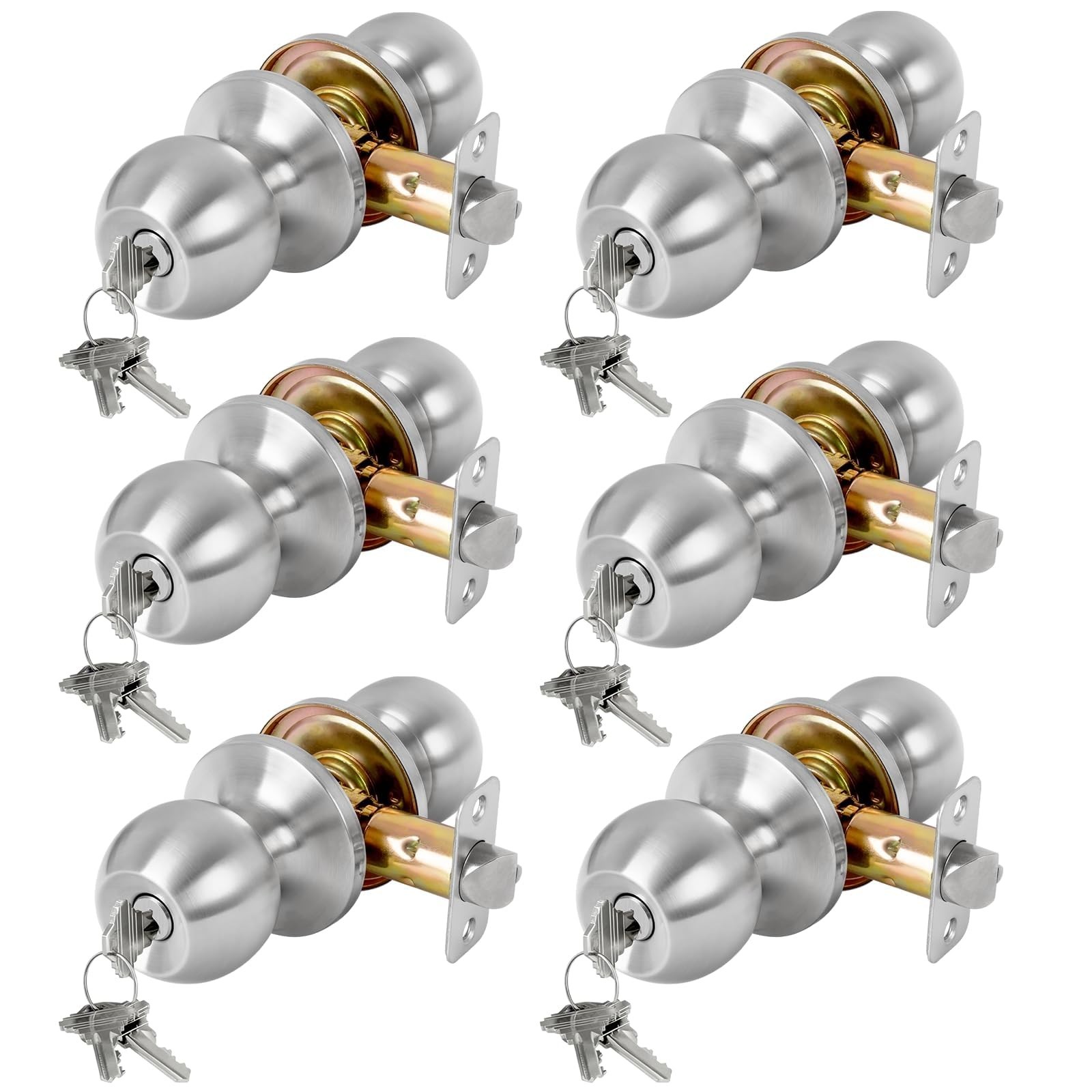 6 Pack Keyed Entry Door Knob with Lock and Key, Exterior and Interior Door Kn…