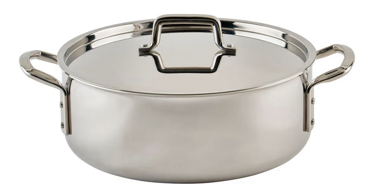 Winco Tri= Gen Cookware Pot TGBZ12 12 Qt Tri-Ply Brazier w/Cover Silver NSF