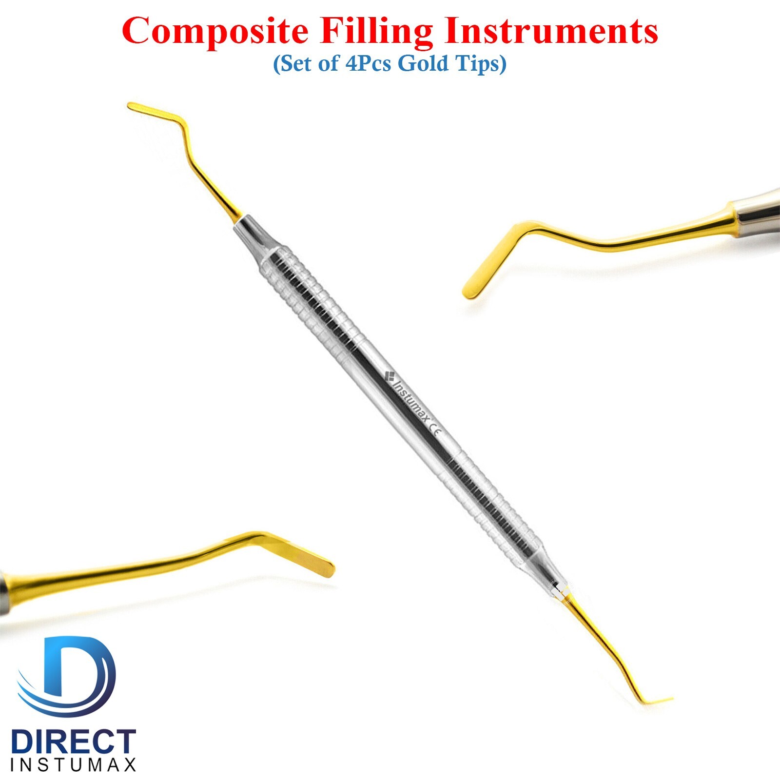 Set Of 4 Dental Resin Filling Instruments Composite Restorative Gold Titanium
