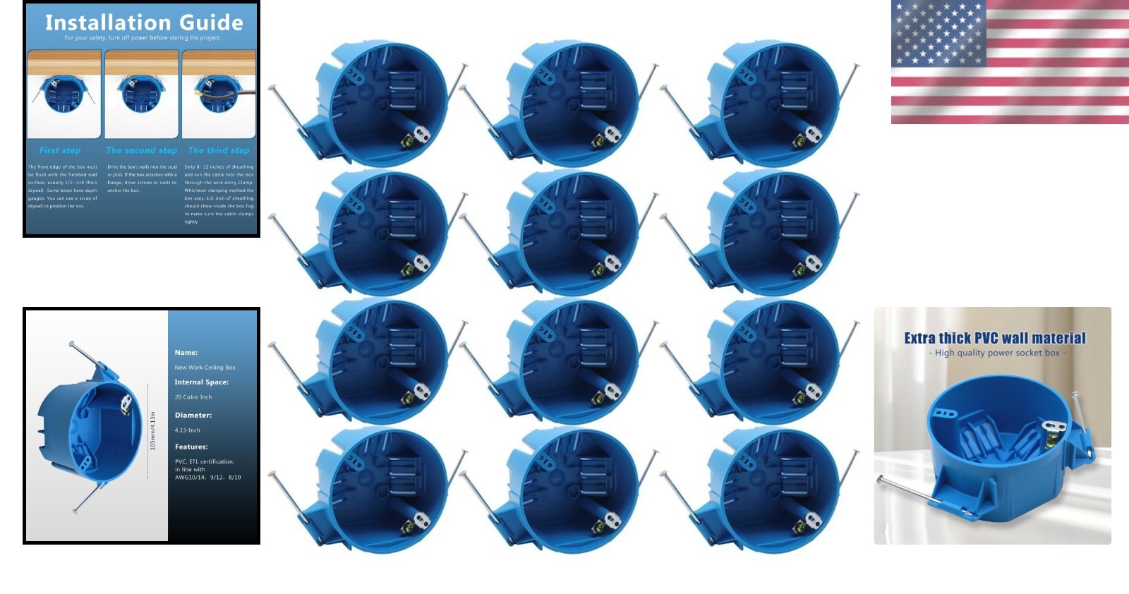 Non-Conductive Plastic Electrical Ceiling Box – Pack of 12