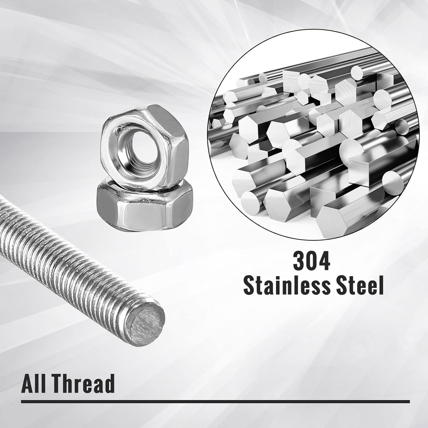 8/32 Inch 4mm Threaded Rod with Hex Nuts 4mm Stainless Steel Threads Studs Rods