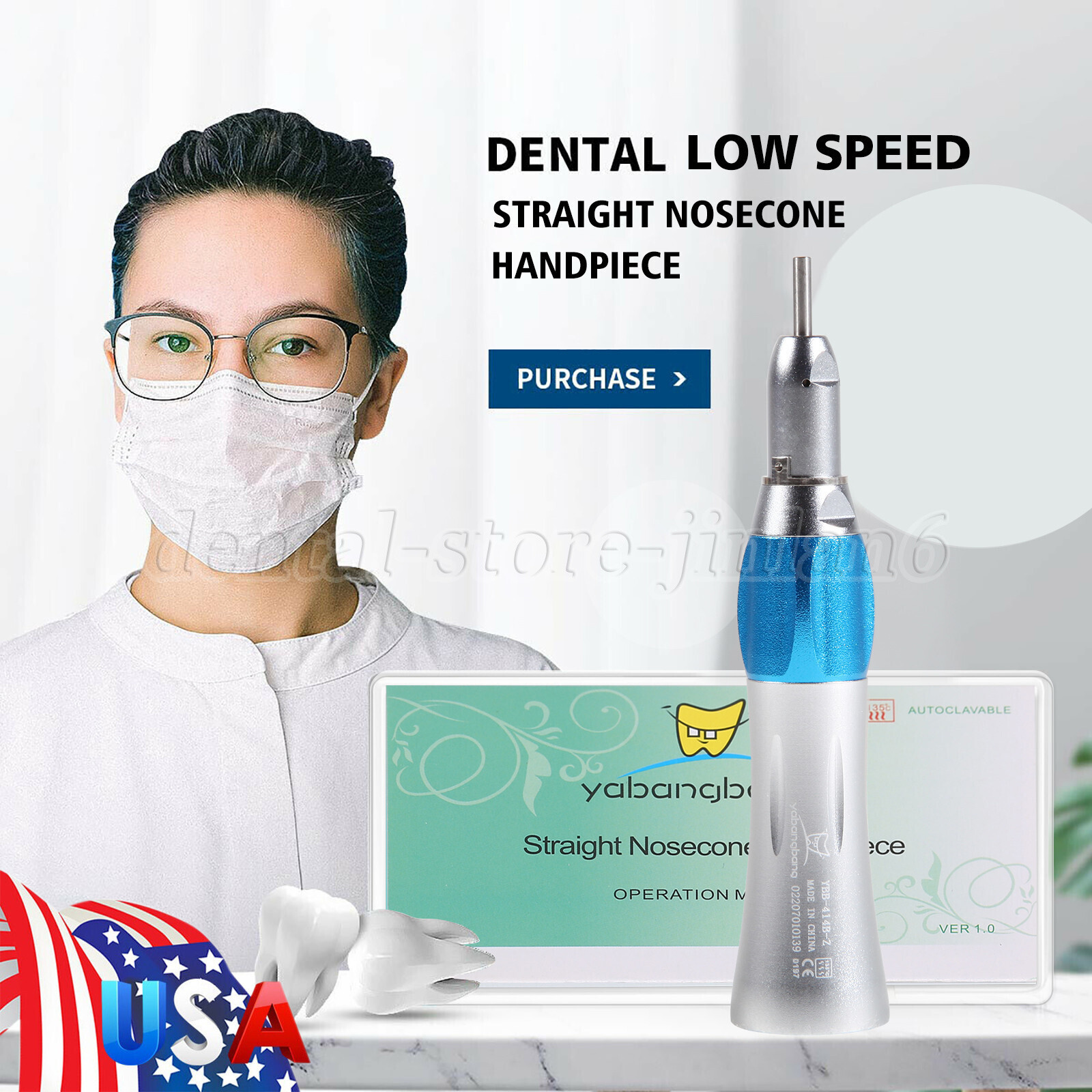 Dental Straight Nose Cone Handpiece Slow Low Speed External Spray