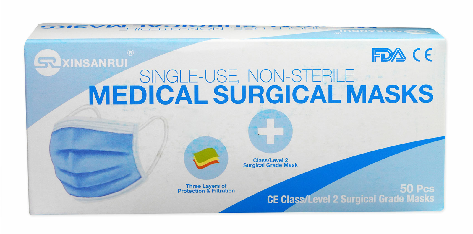 50 Pack CE Approved Class/Level 2 Surgical Disposable Face Mask/3-Ply 98% BFE