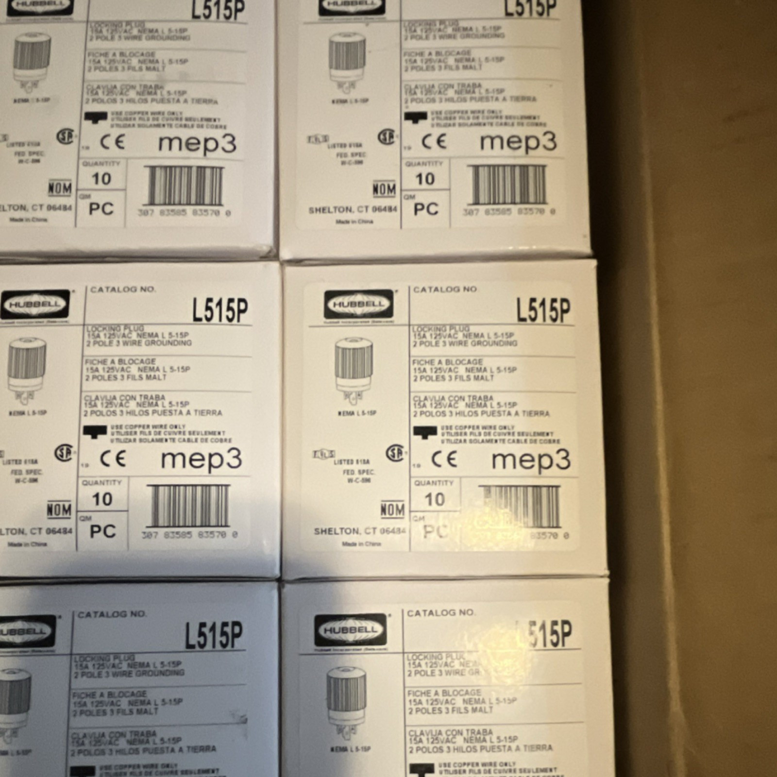 Hubbell Locking Plug NEMA L5-15P 15A 125V (Qty: 20 – 10 male 10 female)