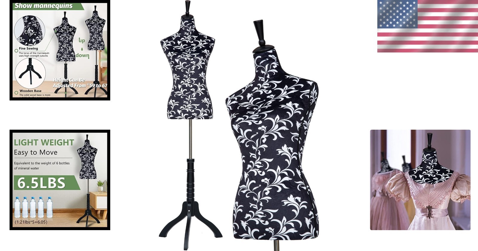 Display Mannequin Torso – Fiberglass, Adjustable Height, Flannelette Cover