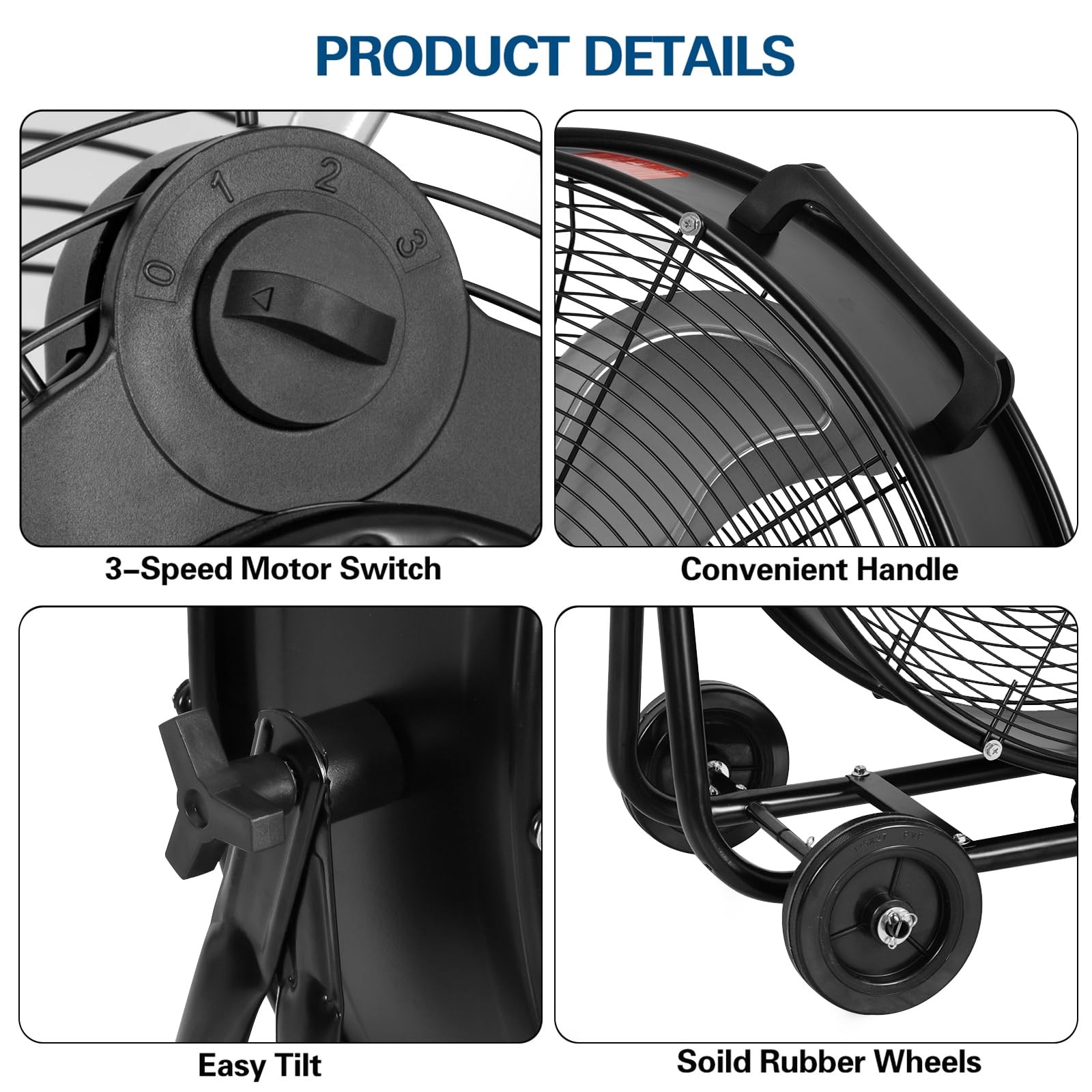 BILT HARD 24″ 8100 CFM High Velocity Industrial Drum Fan, 24 Inch, Black