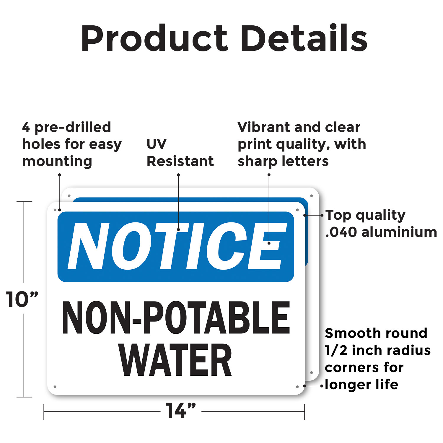 (2 Pack) OSHA Notice Decal – Non-Potable Water OSHA Notice Sign Decal Metal
