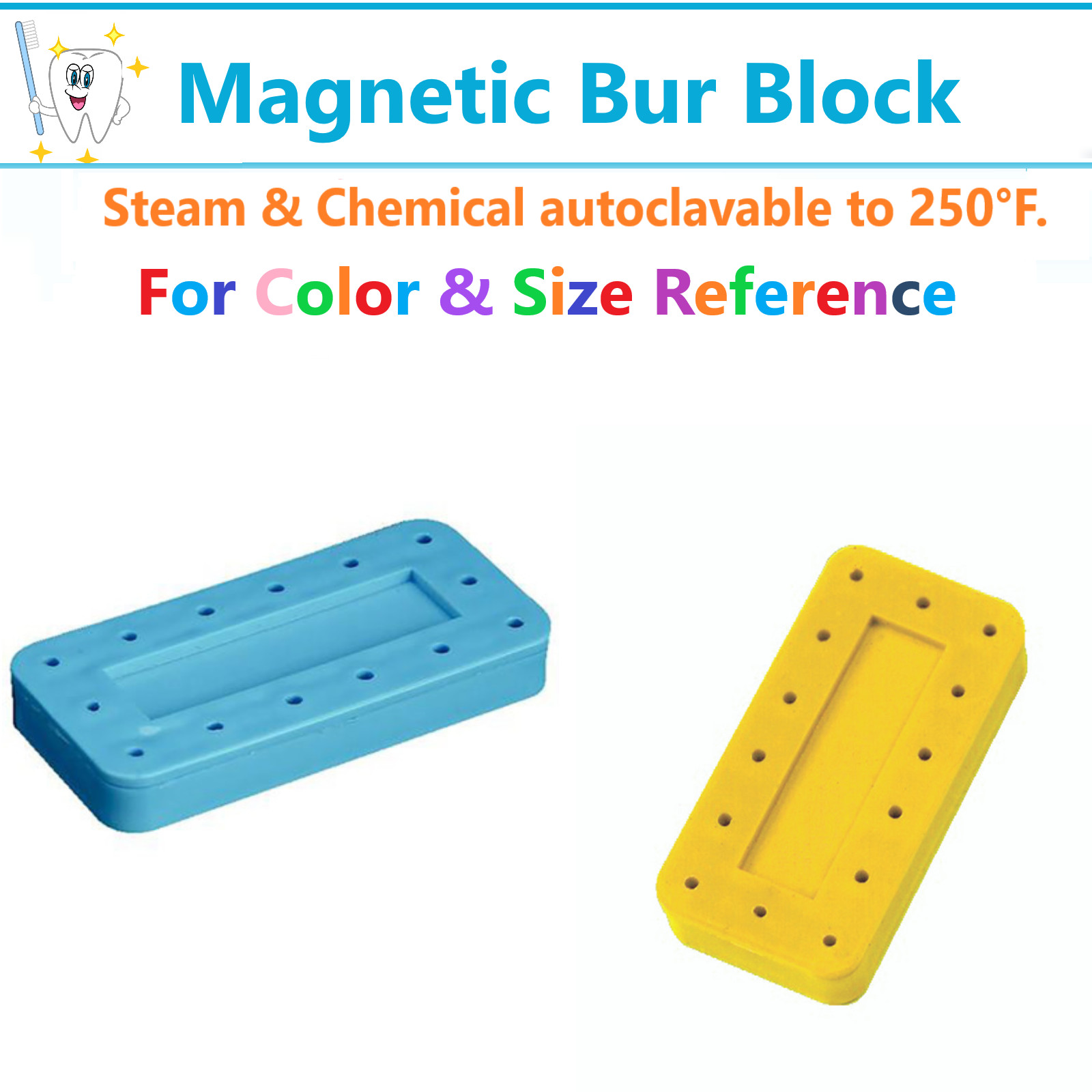 Dental RECTANGULAR Bur Block Magnetic Lab Holder Holds 14 Burs, FG, HP RA, 275F