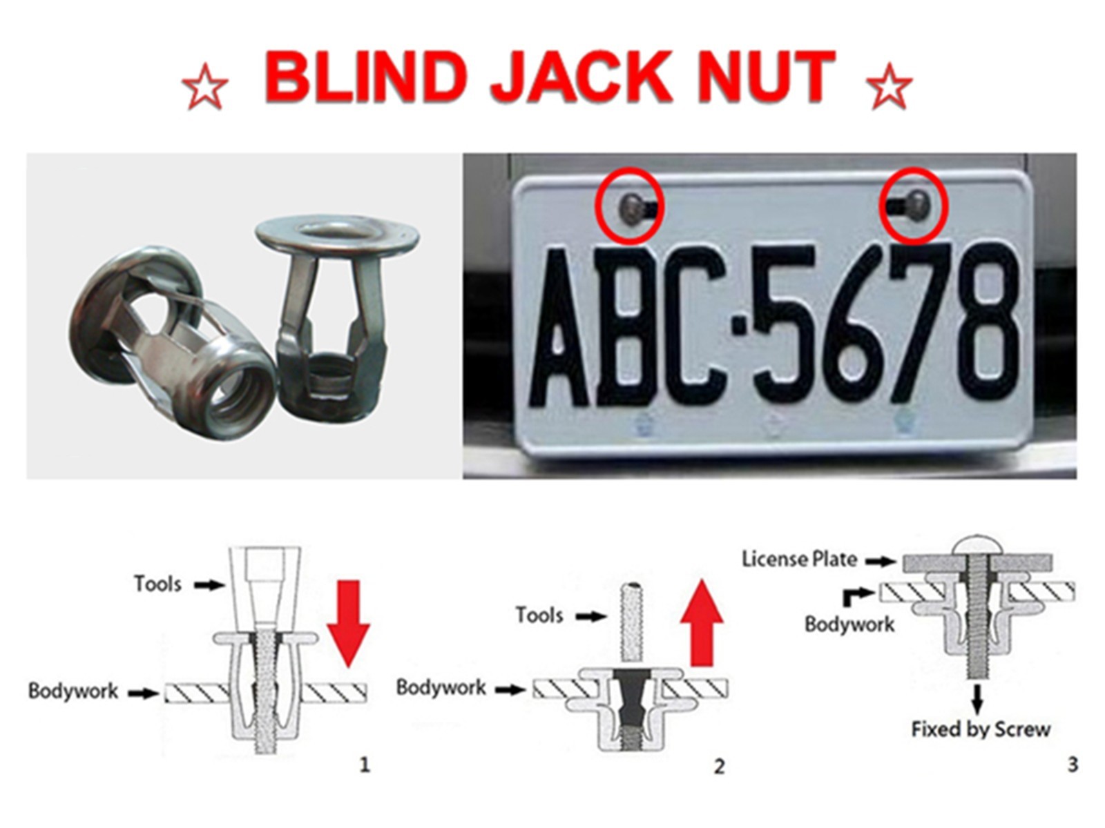 TJU01, Steel Zinc Blind Jack Nut – #6-32×0.669″ – 25 PCS
