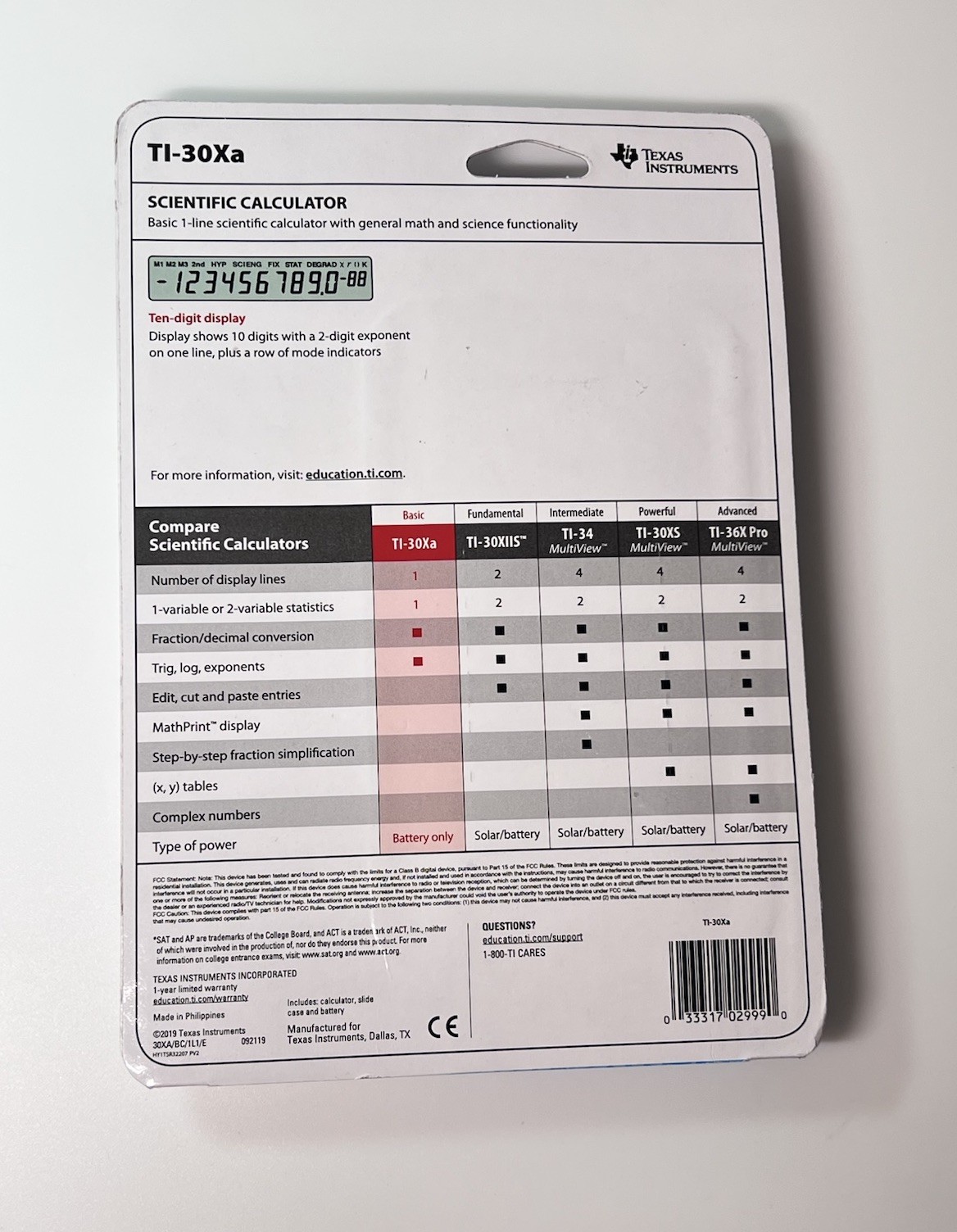 Texas Instruments TI-30Xa Scientific Calculator Gray 2019 New