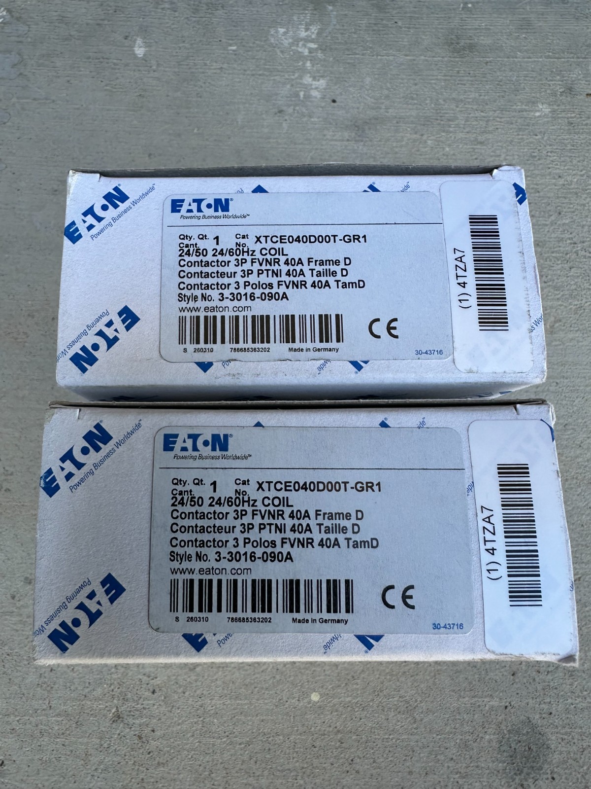 Eaton Contactor 2pc Lot XTCE040D00T-GR1 3 Pole 24v Coil 40amp (2 pieces) HVAC