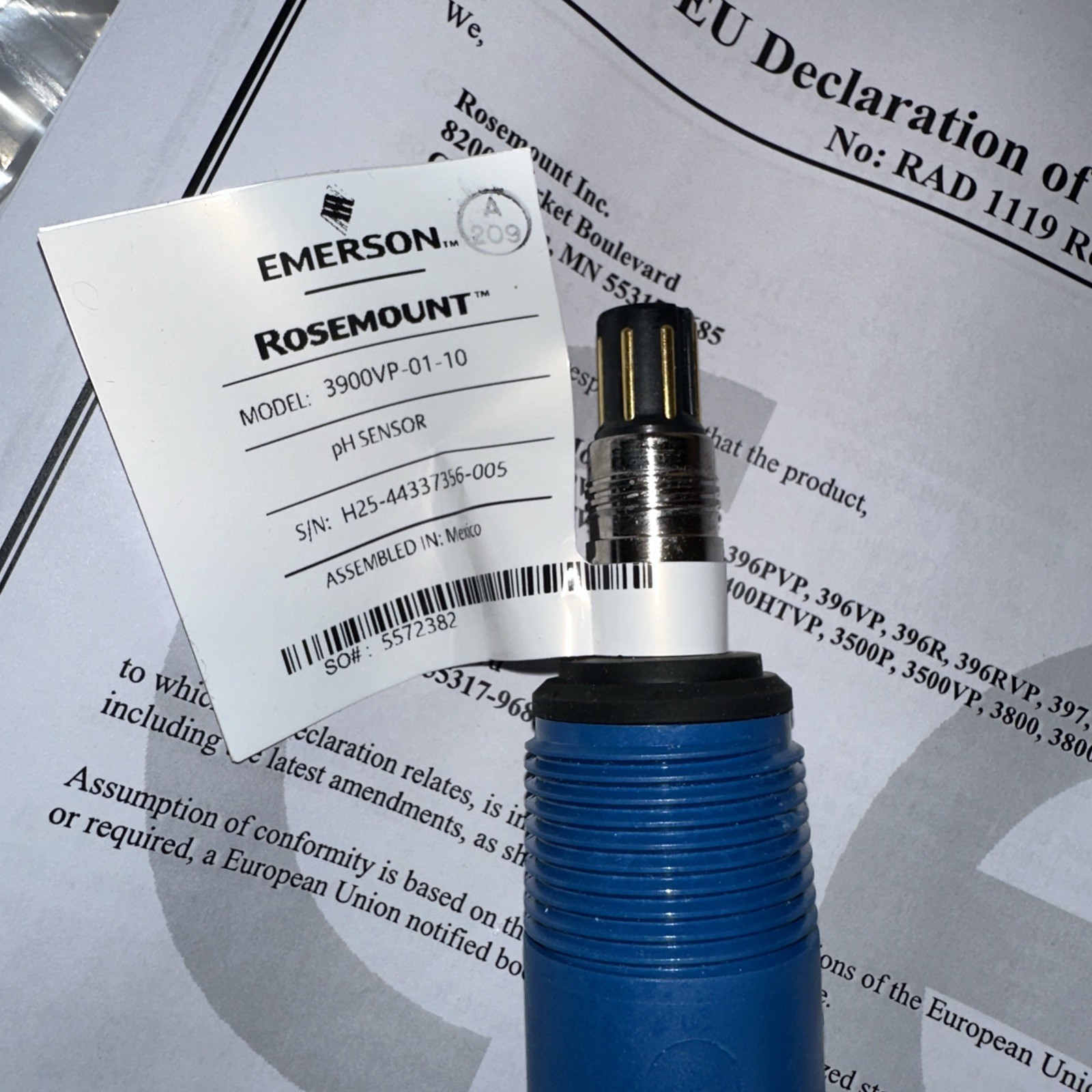 New ROSEMOUNT Model 3900VP-01-10 Sensor, With Pre-Amp 3900VP PH Smart AccuGlass