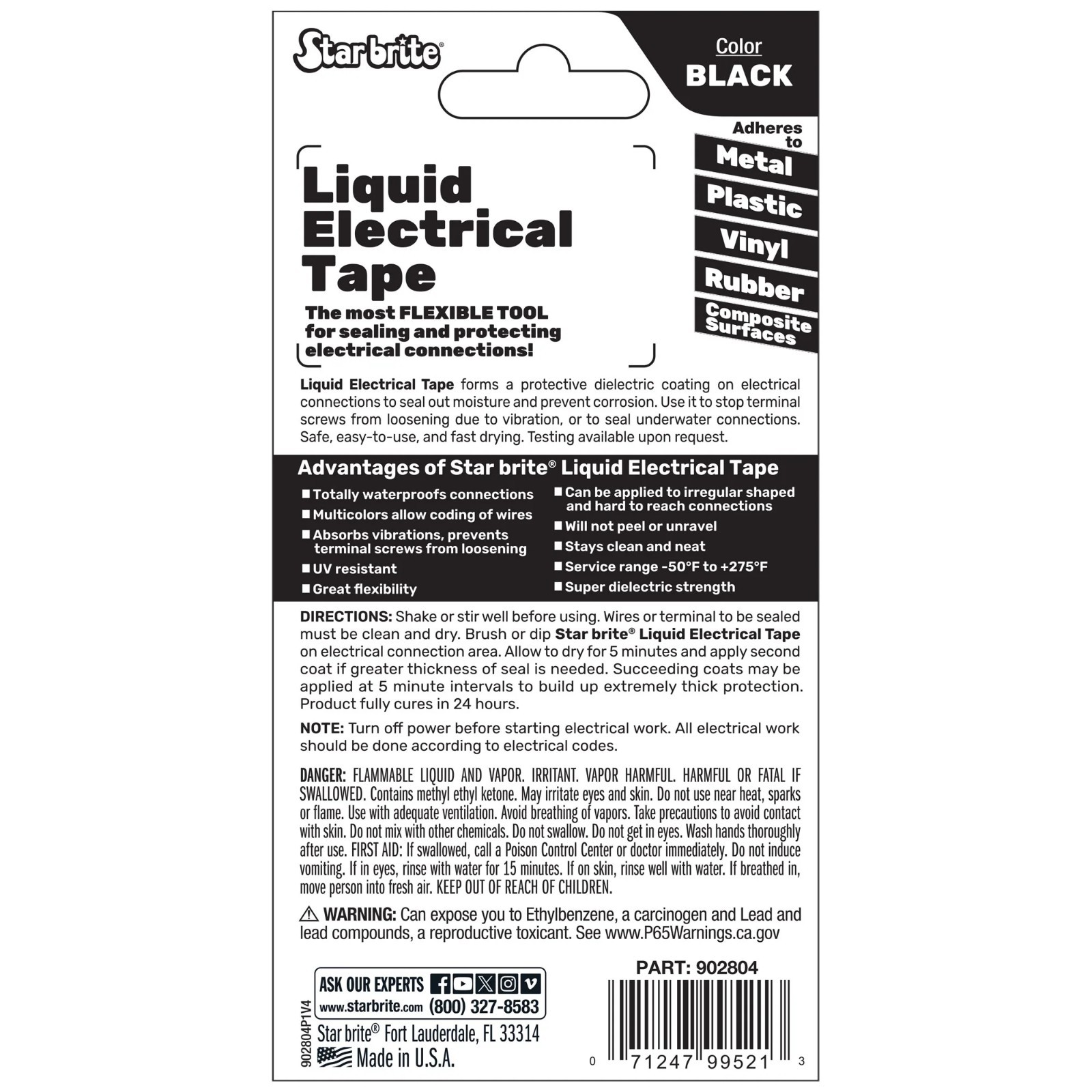 Star Bite Liquid Electrical Tape with Applicator Brush Cap, 4 fl oz.