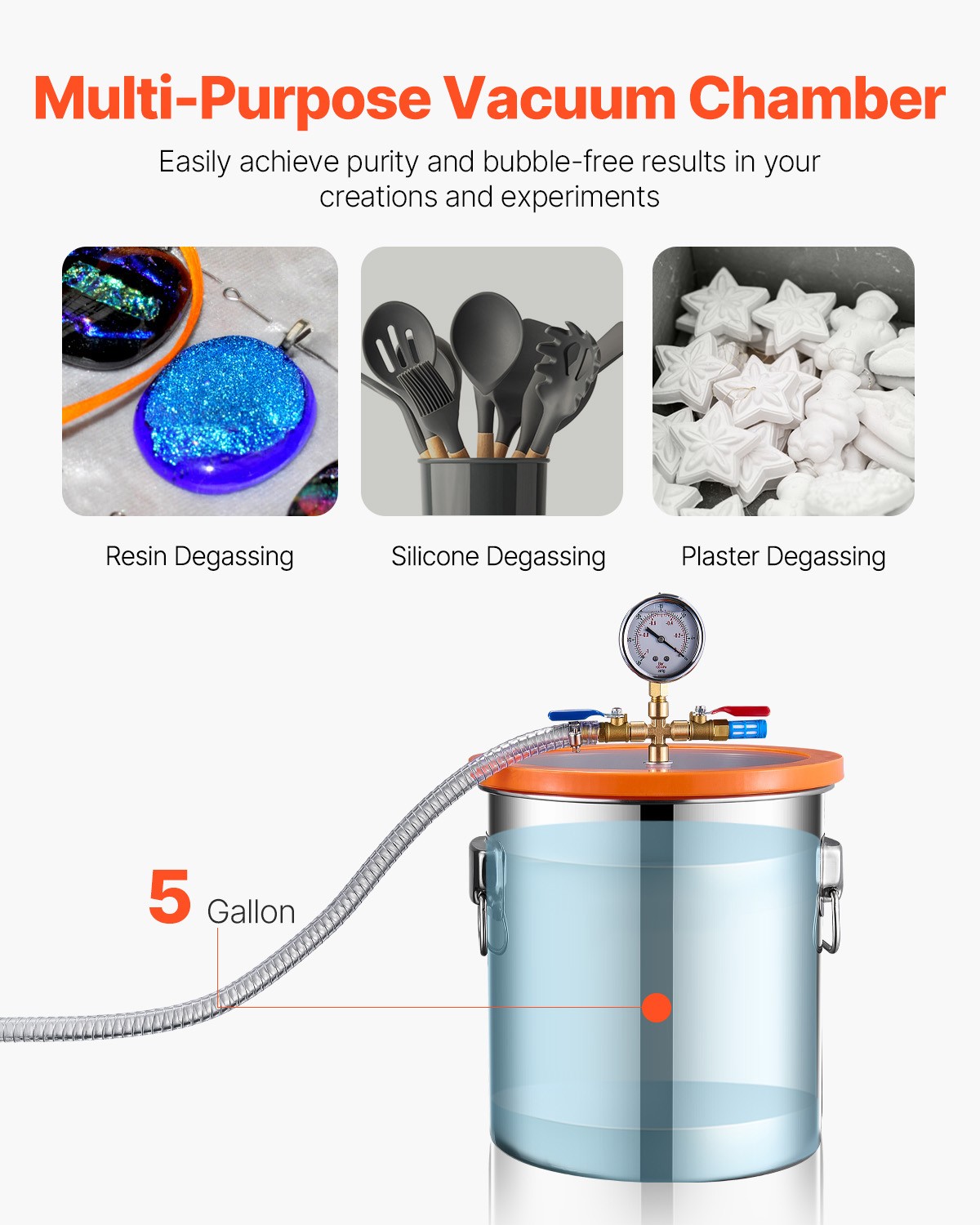 5 Gallon Vacuum Chamber 3.5CFM Single Stage Pump Degassing Chamber Kit