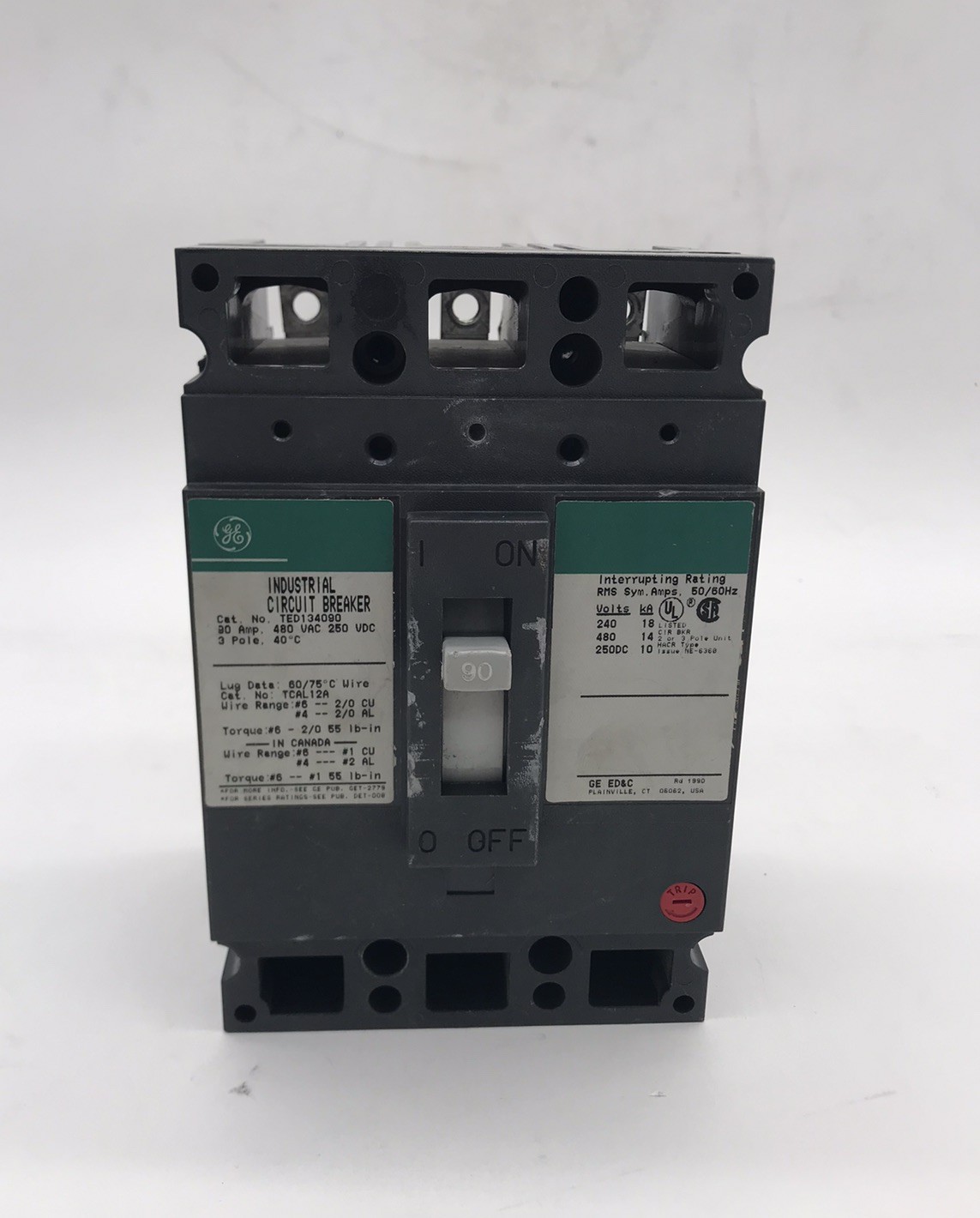 HOUSTON STOCK GE TED134090 TYPE TED 90 AMP 480V REFURBISH FREE 2 DAY AIR BUY NOW
