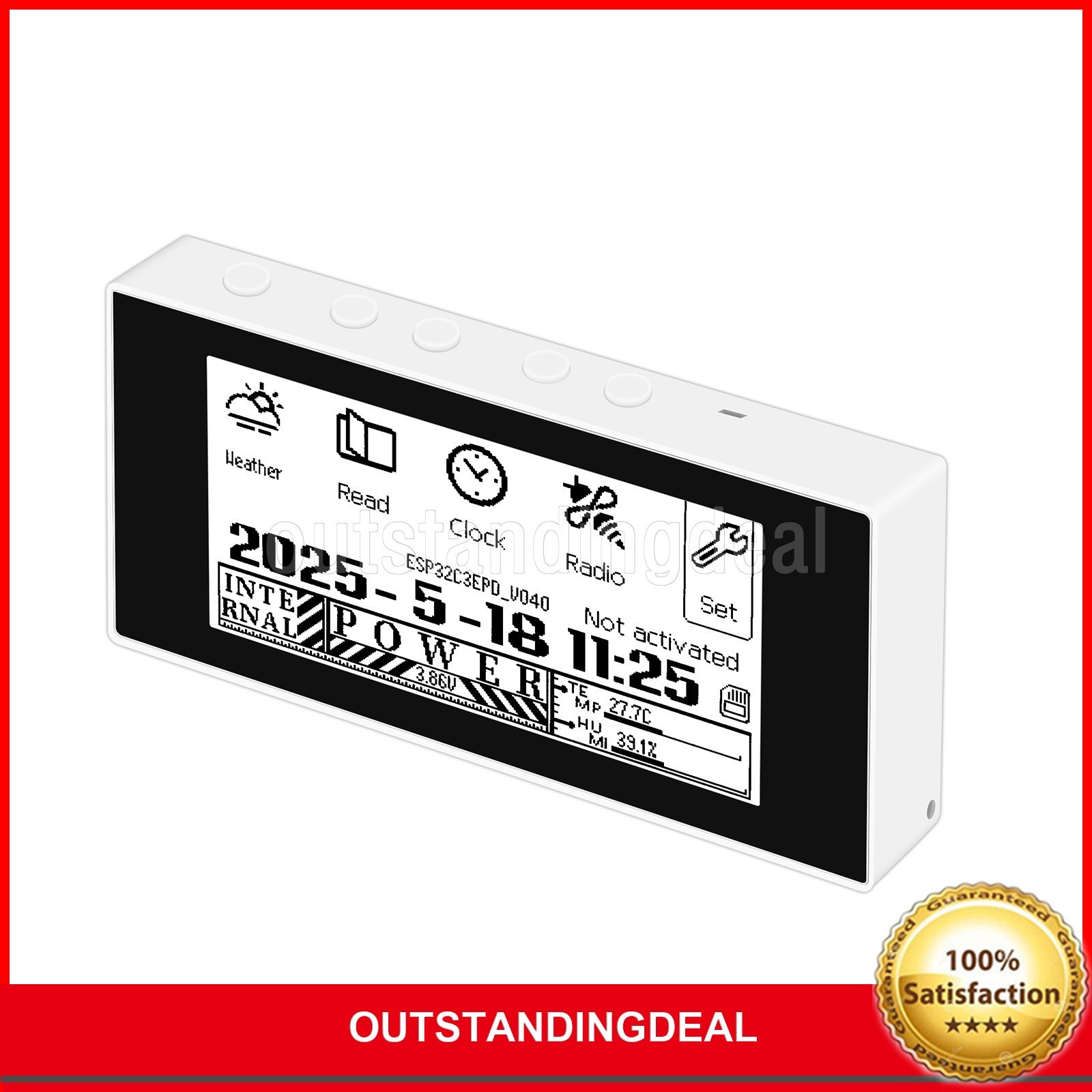 HAMGEEK RW01 Mini E-Ink Reader E-Book Reader (Black Panel) for Weather Clock