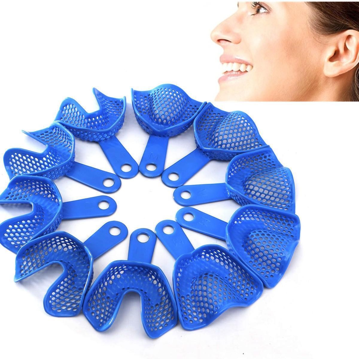 Dental Autoclavable Plastic Steel Impression Trays Denture Blue L/M/S/Q/A Opt