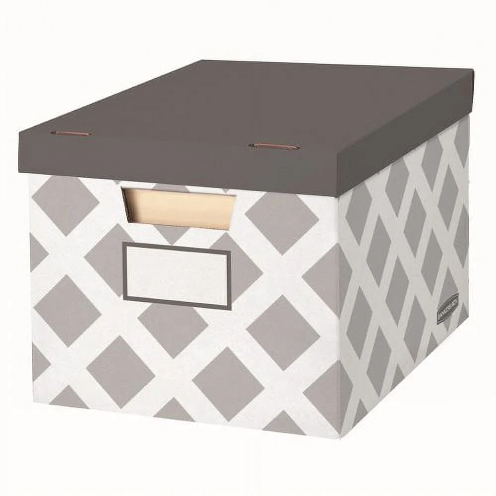 3 Pack Decorative File Storage Boxes Grey Diamond Design Letter Legal Size Lid