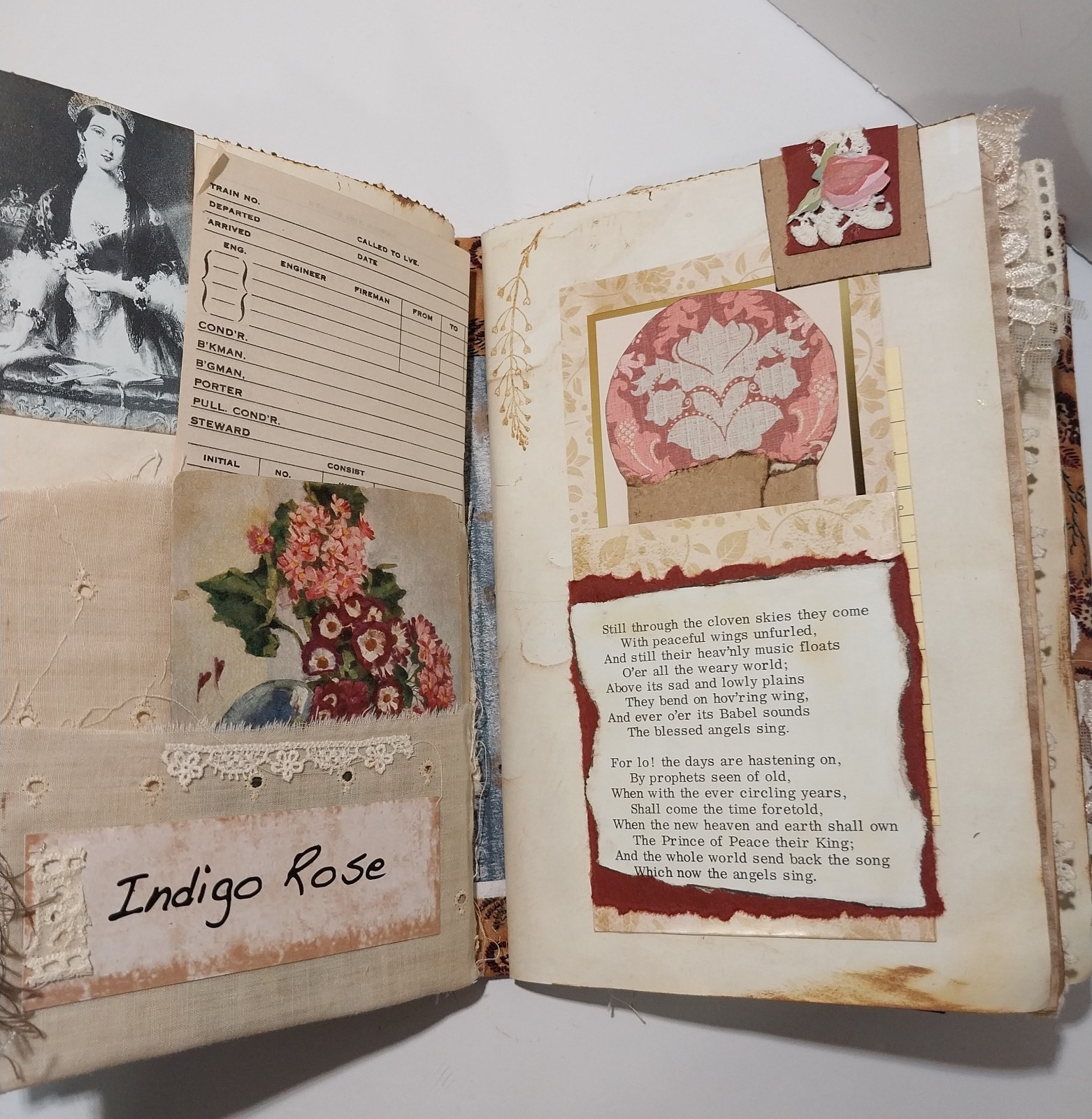 Junk Journal Boho Style Antique Vtg. Ephemera Handmade Book Lg. 9″x6.5″ 116 Pg.