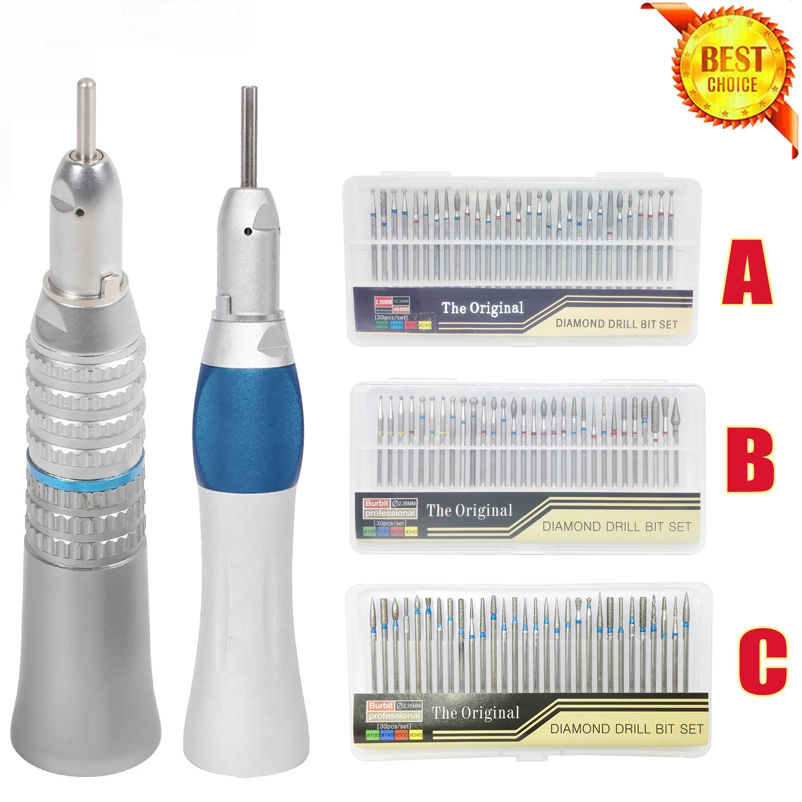 NSK Style Dental Low Speed Handpiece Straight Nose / Original Diamond Bur 2.35mm