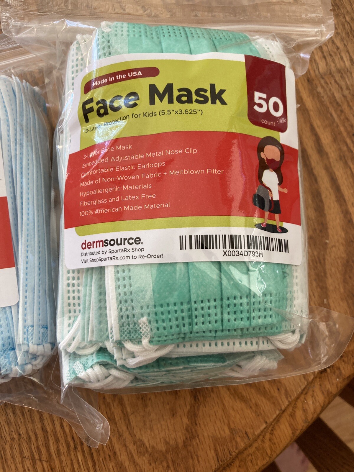 3-Ply Disposable Kids Face Mask [50 PCs] Non Medical Cover Purple , Green , BLUE