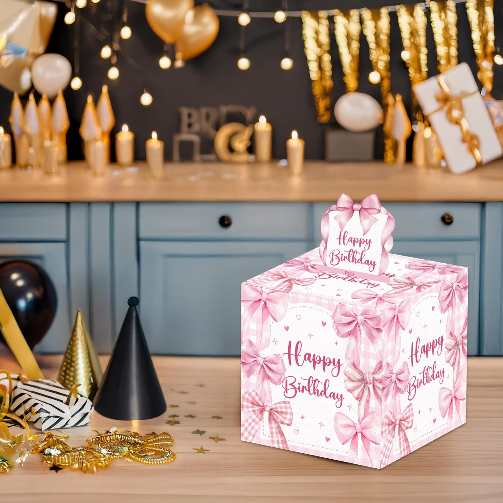 1 Set Pink Bow Birthday Money Box For Cash Pull Out Card 50PCS Bags Gift