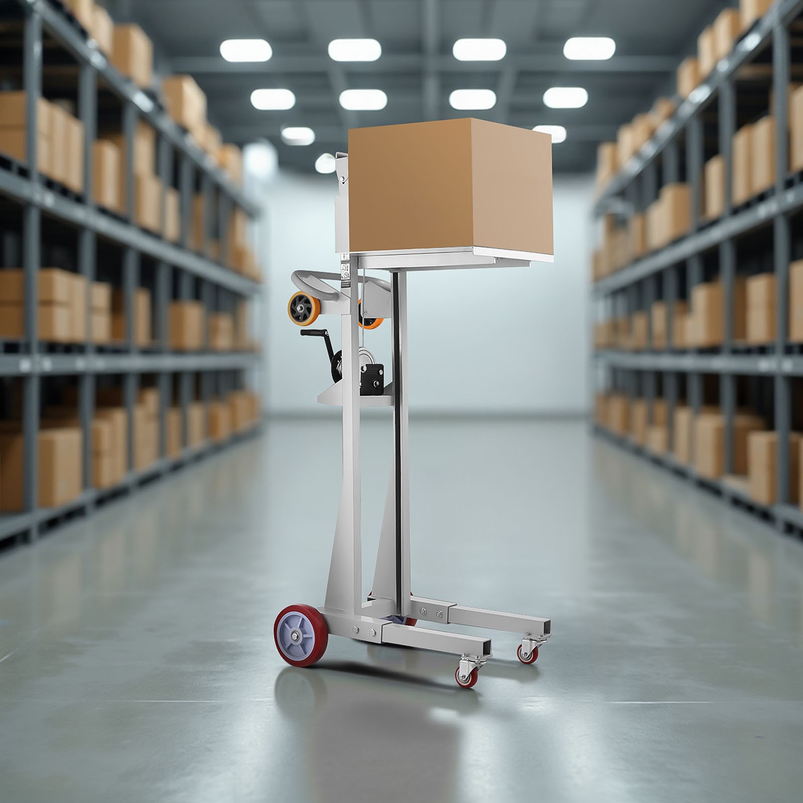 Uimoso Material Lift Winch Stacker 400 lbs Capacity Pallet Truck with51.1in Lift