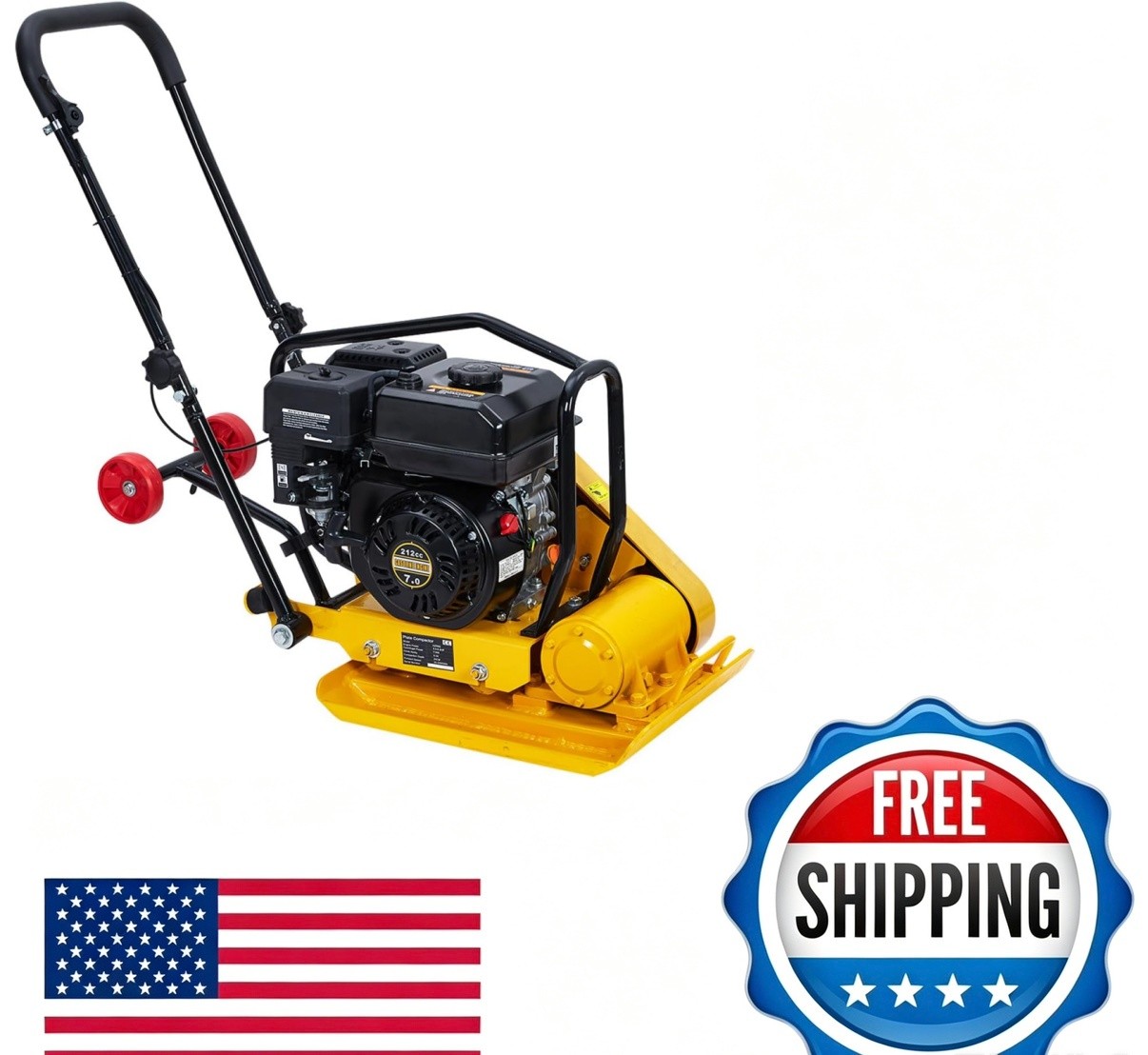 🔥7HP Plate Compactor, 212CC Gas-Powered Jumping Jack Tamper with Wheels, 22.1