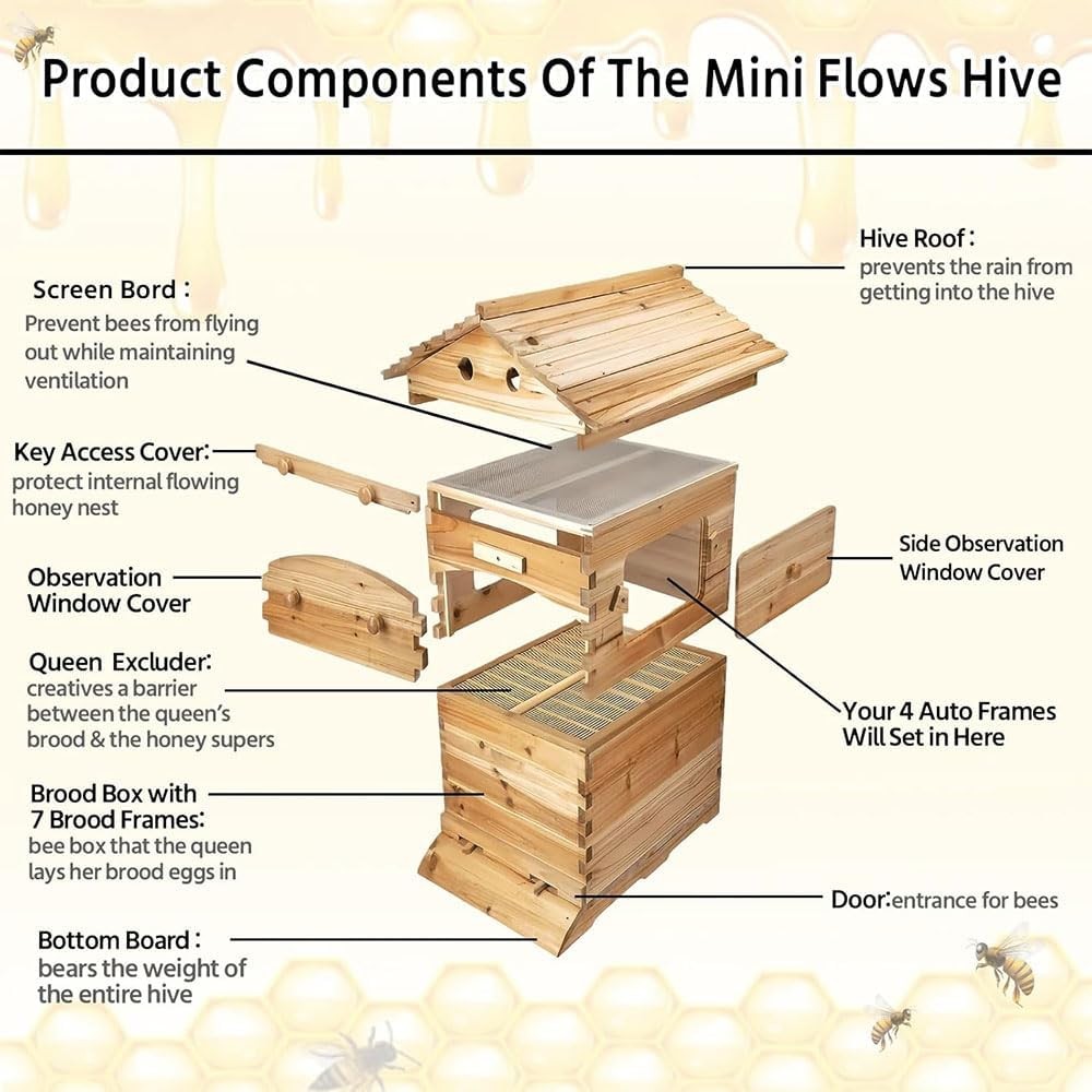 Large Size Bee Hive Beekeeping Kit Wooden bee hive House with 7 Auto Ooze Frames