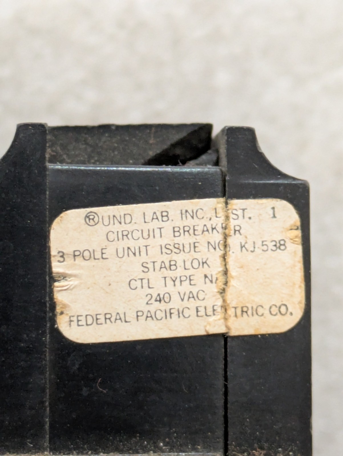 Federal Pacific Electric Stab-Lok 3-Pole Circuit Breaker 240VAC CTL Type FPE