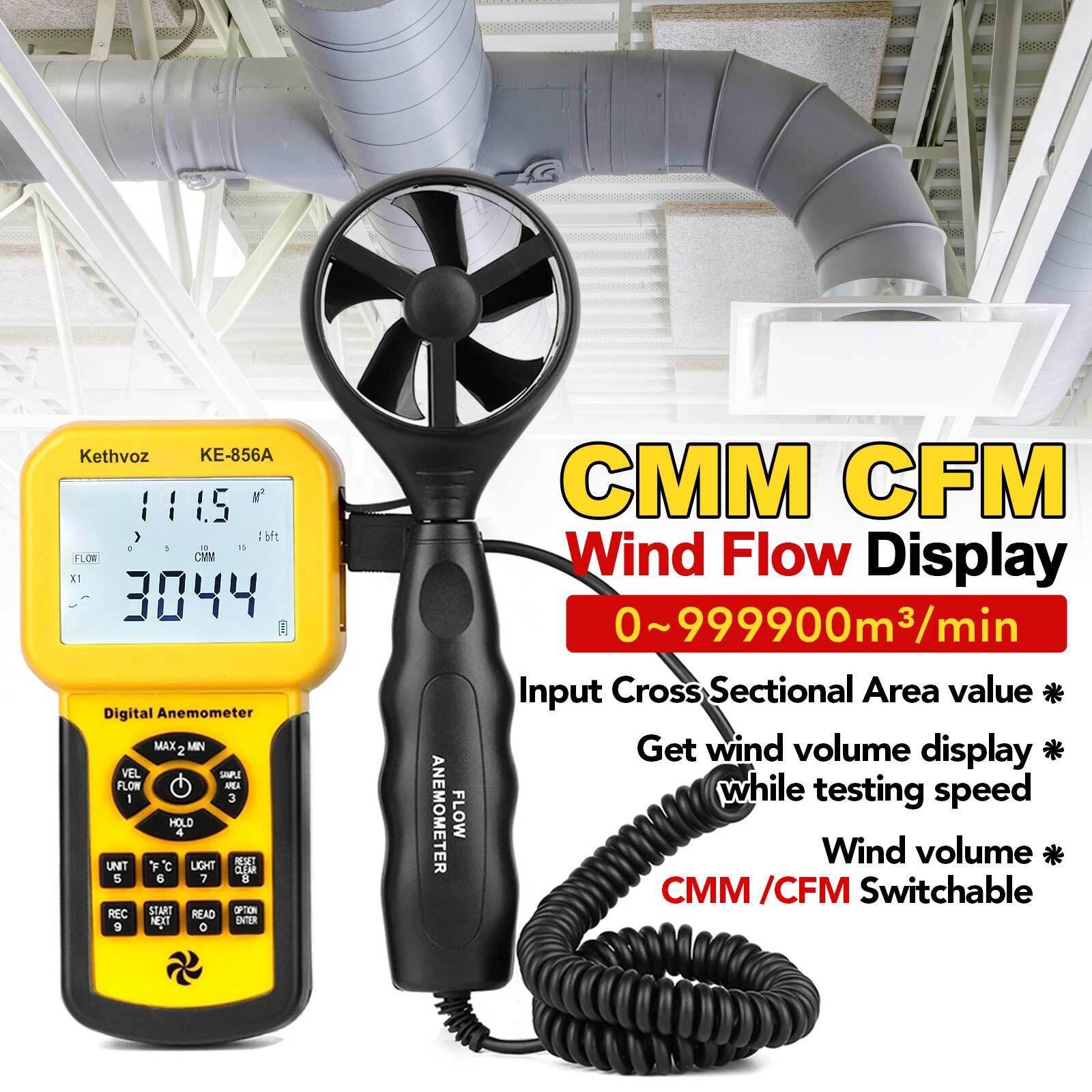 Handheld Anemometer 45m/s 5-Unit 600Groups USB Data Log Backlit Max/Min/Avg Auto