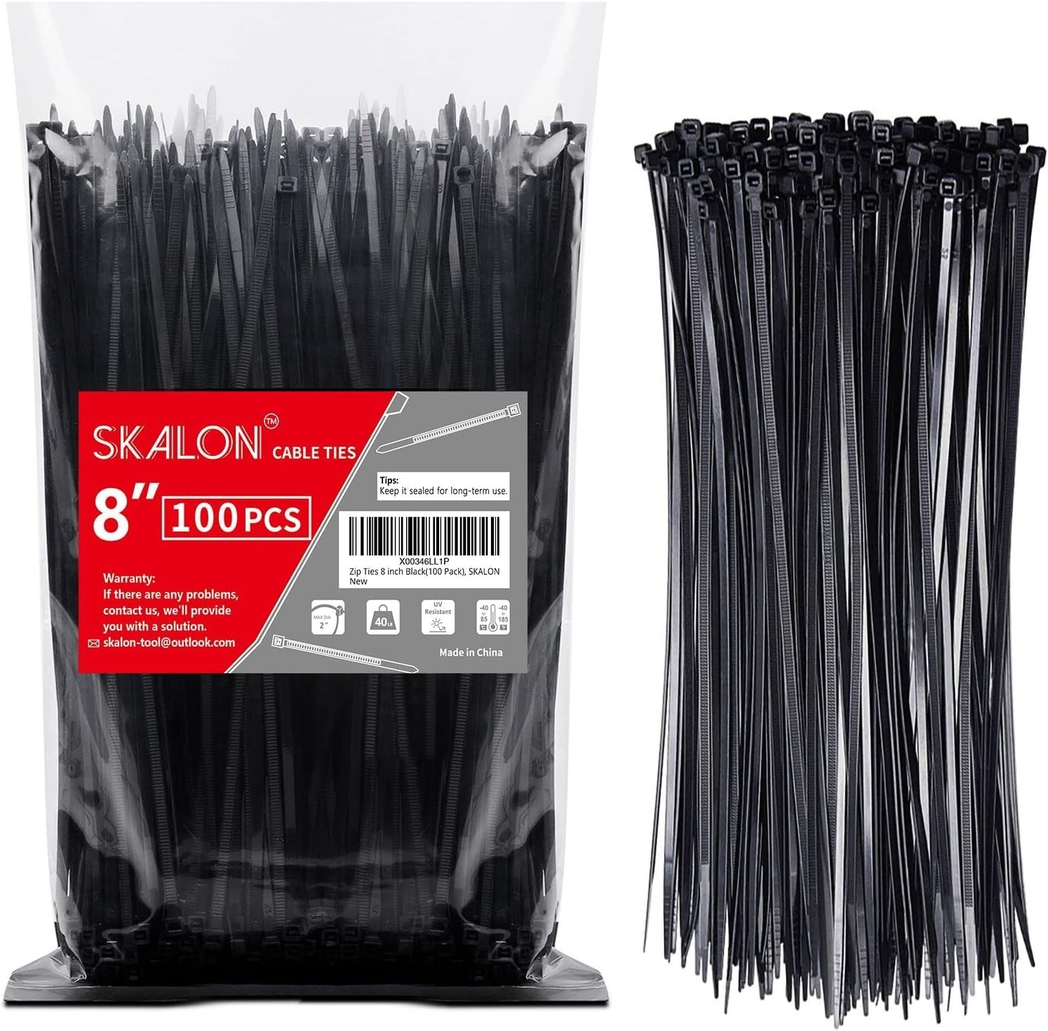 Versatile 8-Inch Zip Ties – 100 Pack, 40lbs Strength for Indoor & Outdoor Use
