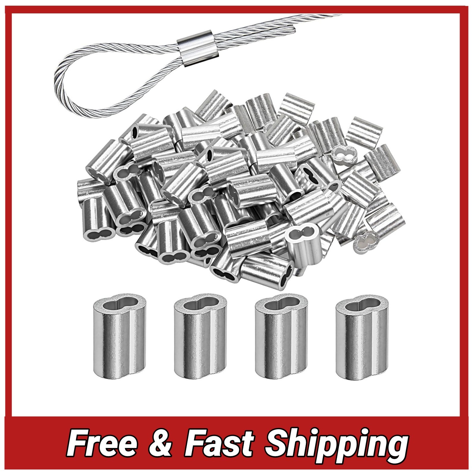 100PCS Aluminum Crimping Loop Sleeves 3mm Ferrules for 1/8 Wire Rope Cable
