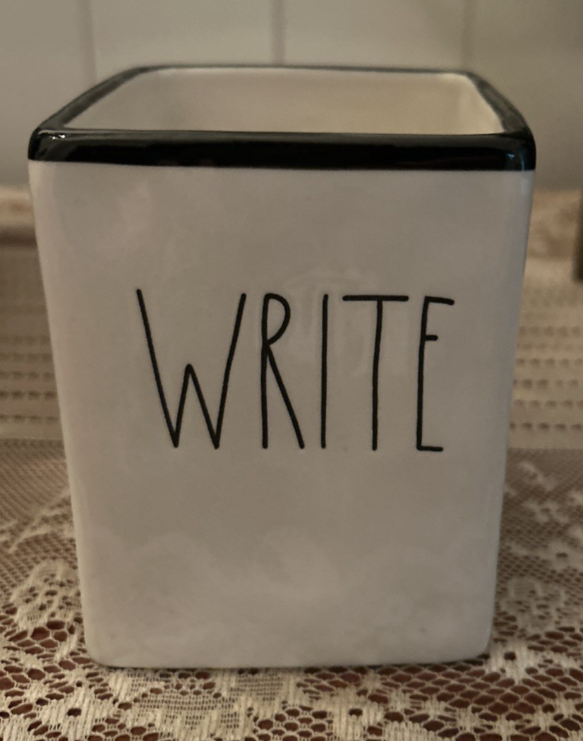 Rae Dunn WRITE Black & White Pen/Pencil Holder Desk Caddy Organizer