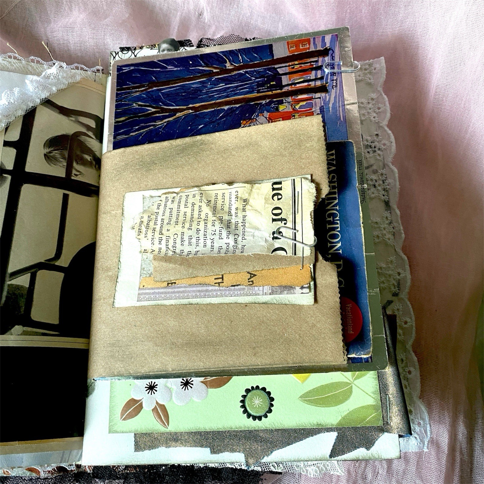 Handmade Authentic Vintage Junk Journal Book 90 Pgs Layered Lace Pockets Diary