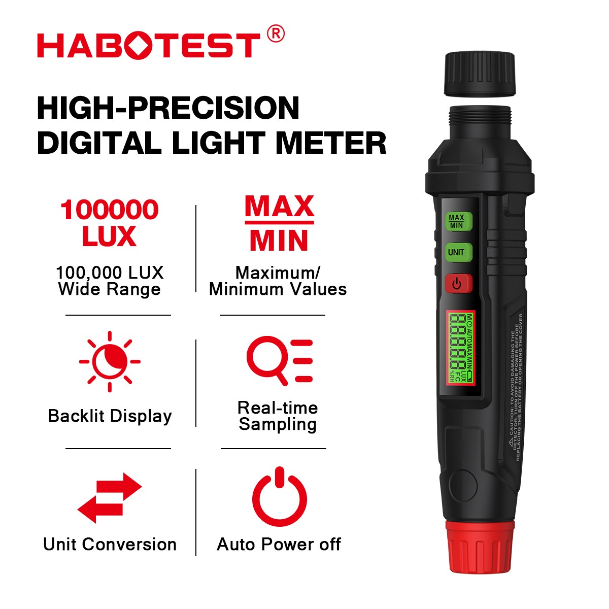 HABOTEST HT63 Digital Light Meter Illuminance 100000 LUX High-precision