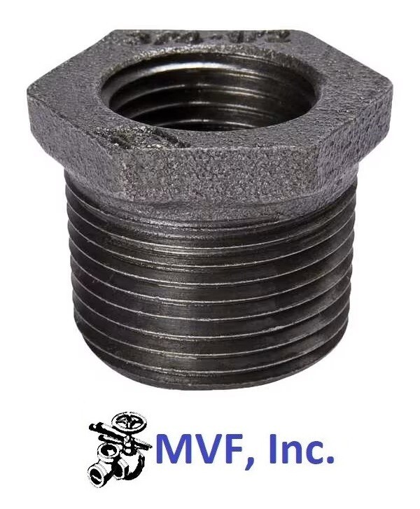 3/4″ MNPT x 3/8″ FNPT Hex Reducing Bushing Black Malleable Iron MI12050341BMI