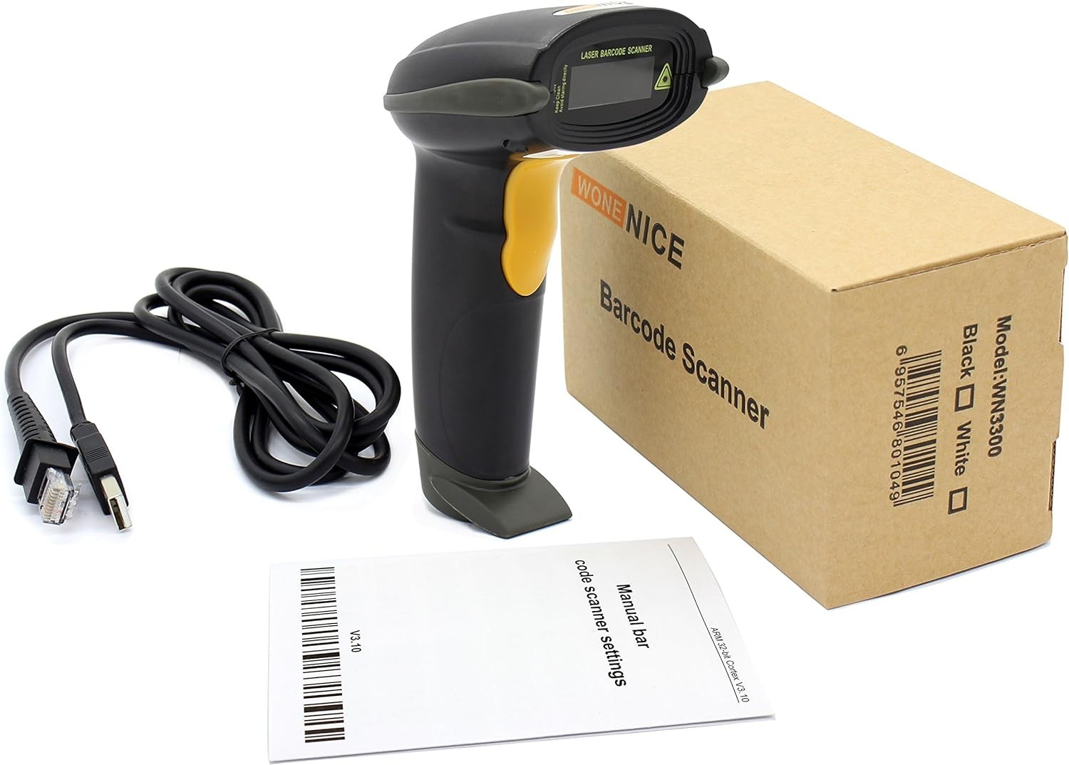 WoneNice USB Barcode Scanner Wired 1D Laser Reader Plug & Play