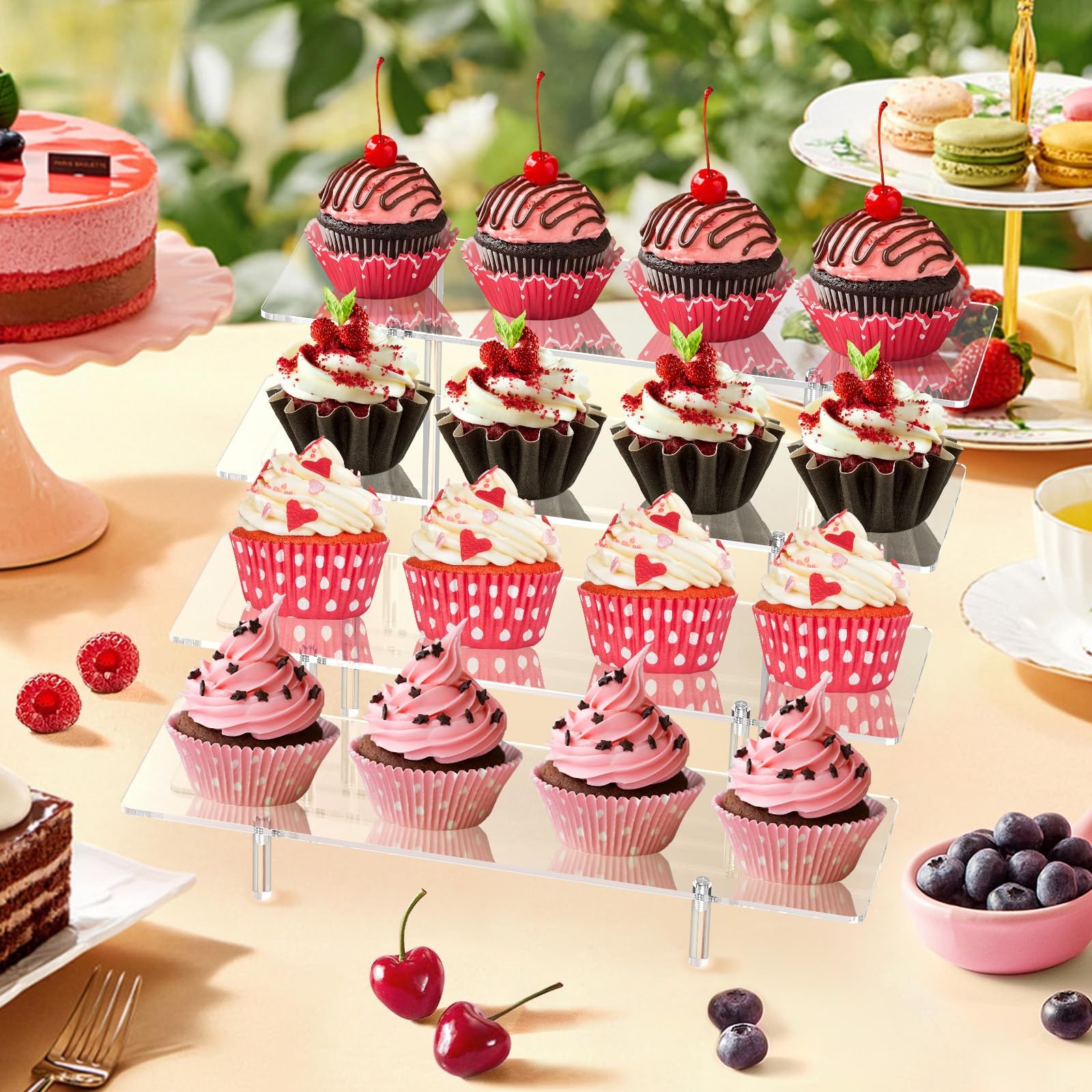 Acrylic Display Riser Stand Shelf Clear 4 Tier Cupcake Stand Perfume Display Hol